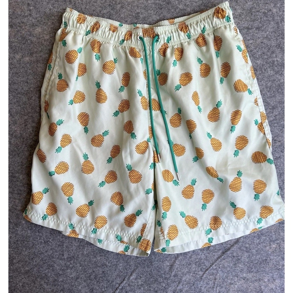 Lands End‎ Swim Trunks Mens Medium 32-34 Upside Down Pineapple Pockets Lined